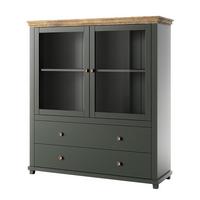 VITRINE EVANDRO 126/138/42 cm mit 2 Schubladen und 2 Türen Grün - Grün, Holzwerkstoff (126/138/42cm) - MASSENO
