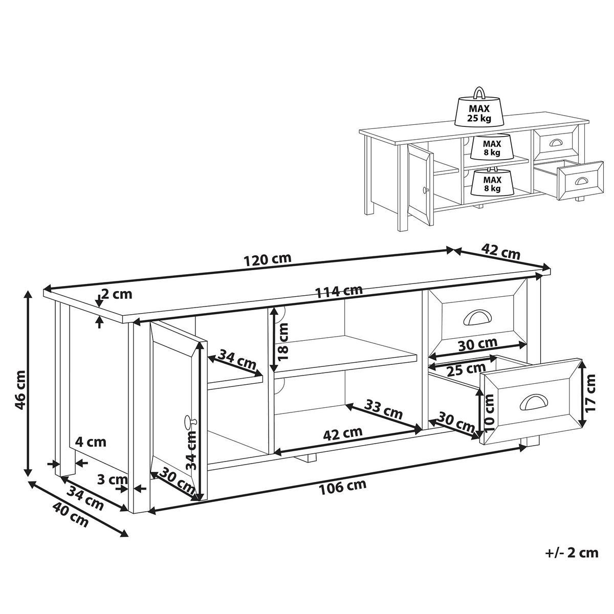 TV-MÖBEL Grau HONOLULU 42/120/46 cm - Grau, Holzwerkstoff (120/46/42cm) - Beliani