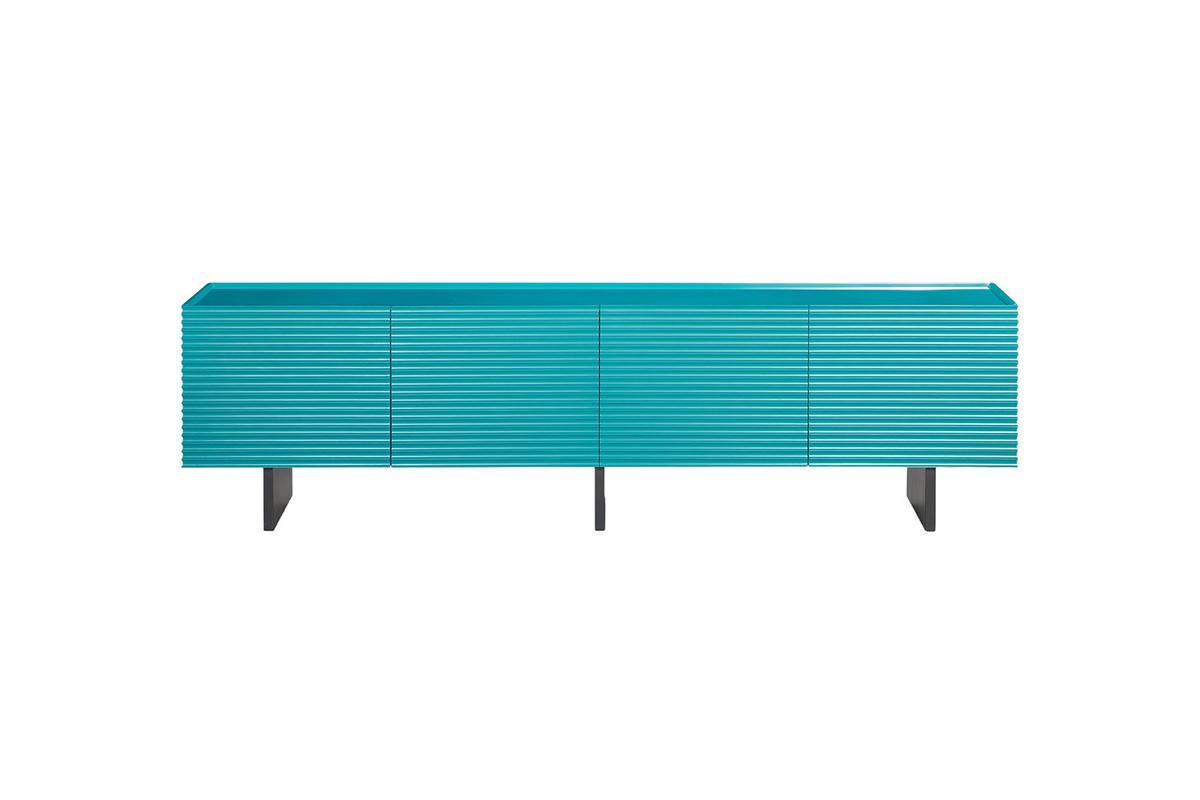 LOWBOARD LYNN Blau Holz - Blau/Schwarz, Holzwerkstoff/Metall (200/55/40cm) - KAWOLA