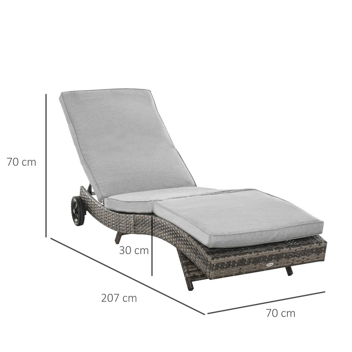 GARTENLIEGE mit Kissen 5-stufig verstellbar Metall Grau 207 x 70 x 70 cm - Grau, Metall (70/70/207cm) - Outsunny