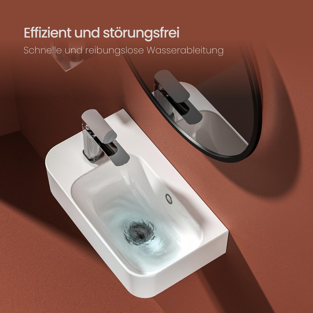 WASCHBECKEN Rechteckig Mit Hahnloch rechts Weiß 45 / 26,5 / 15,6 cm - Weiß, Keramik (45/15.5/26.5cm) - EMKE