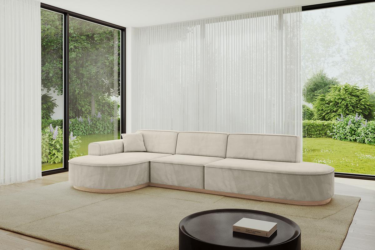 ECKSOFA Ottomane Links MARI-L2-v1 - 328x171x83 cm Ecru Velours - Ecru, Holzwerkstoff/Textil (328/171cm) - ALTDECOR