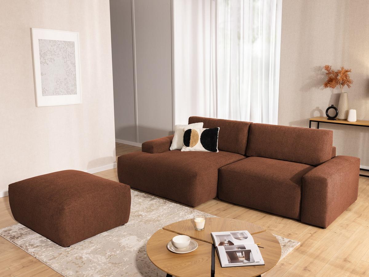 HOCKER Lennon aus Braun Strukturstoff mit vielseitiger Nutzung - Schwarz/Braun, Holz/Kunststoff (102/42/76cm) - S-Style