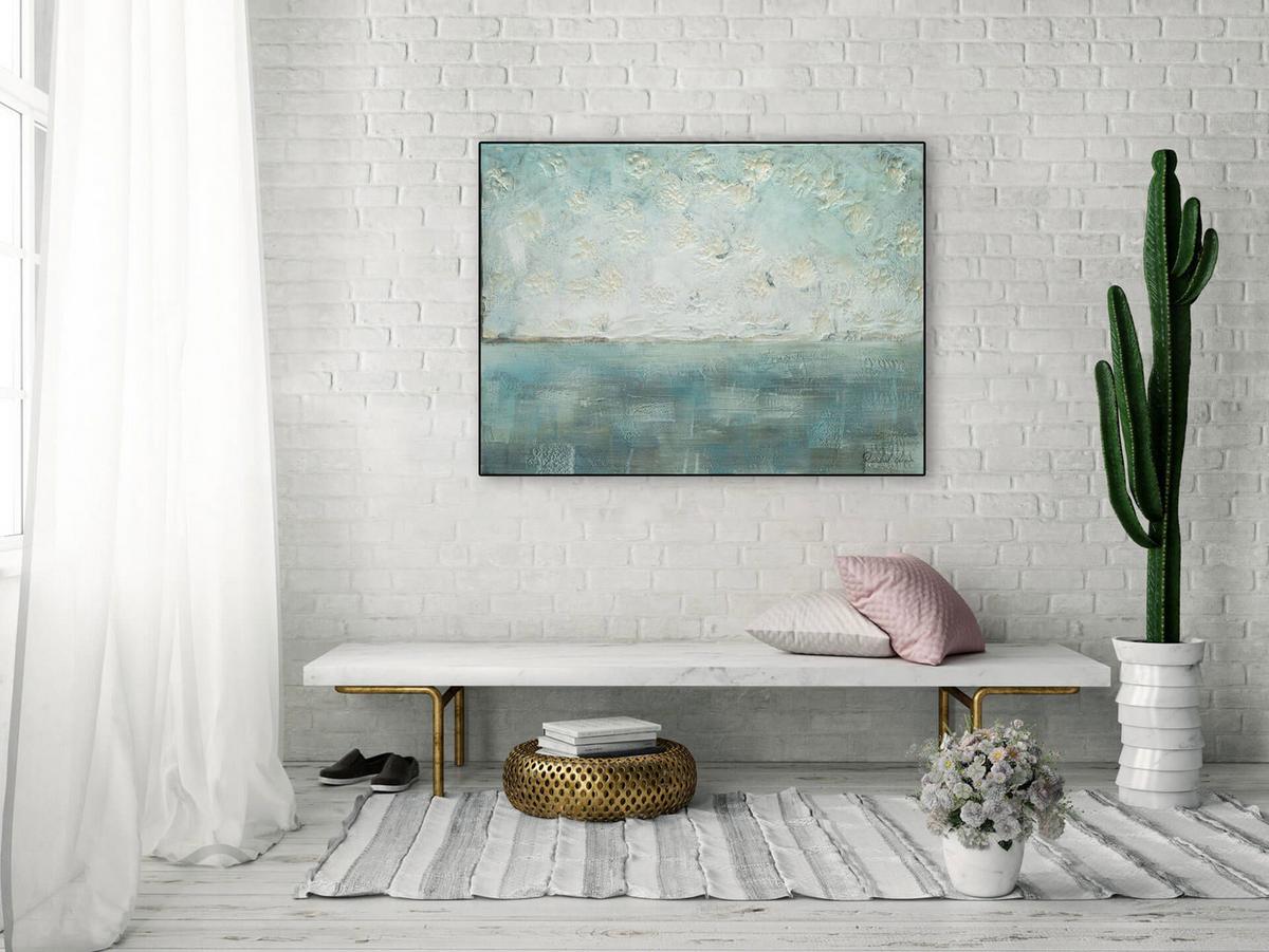 ÖLGEMÄLDE 100/75 cm - Petrol/Weiß, Holz/Textil (100/75cm) - KUNSTLOFT