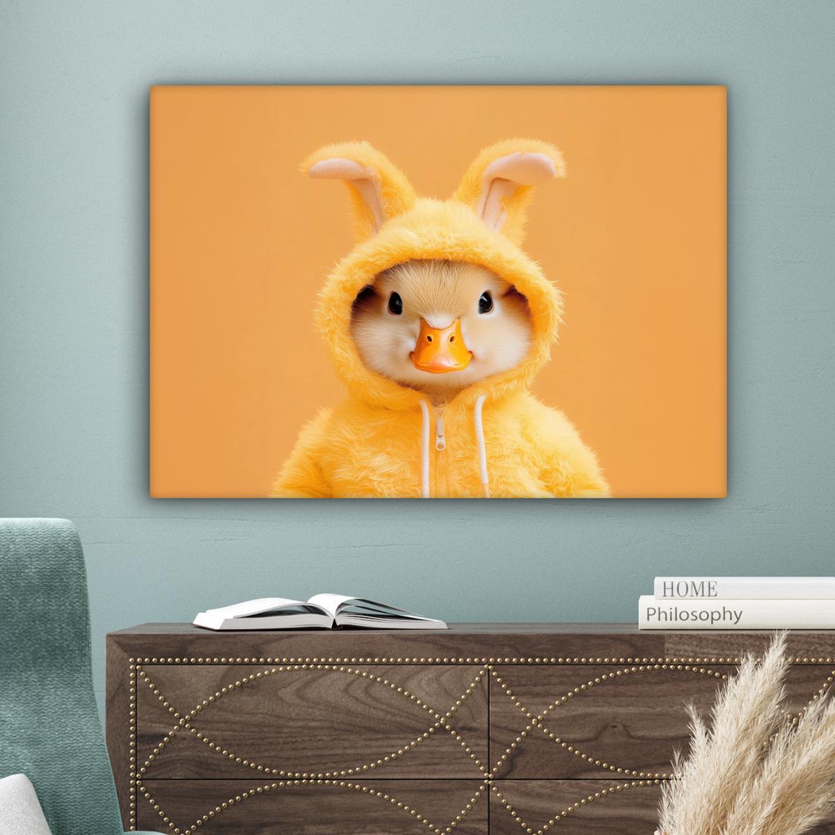 LEINWANDBILD Osterhase - Kostüm - Ente Wandbilder 80x60 cm - Gelb, Textil (80/60cm) - MuchoWow