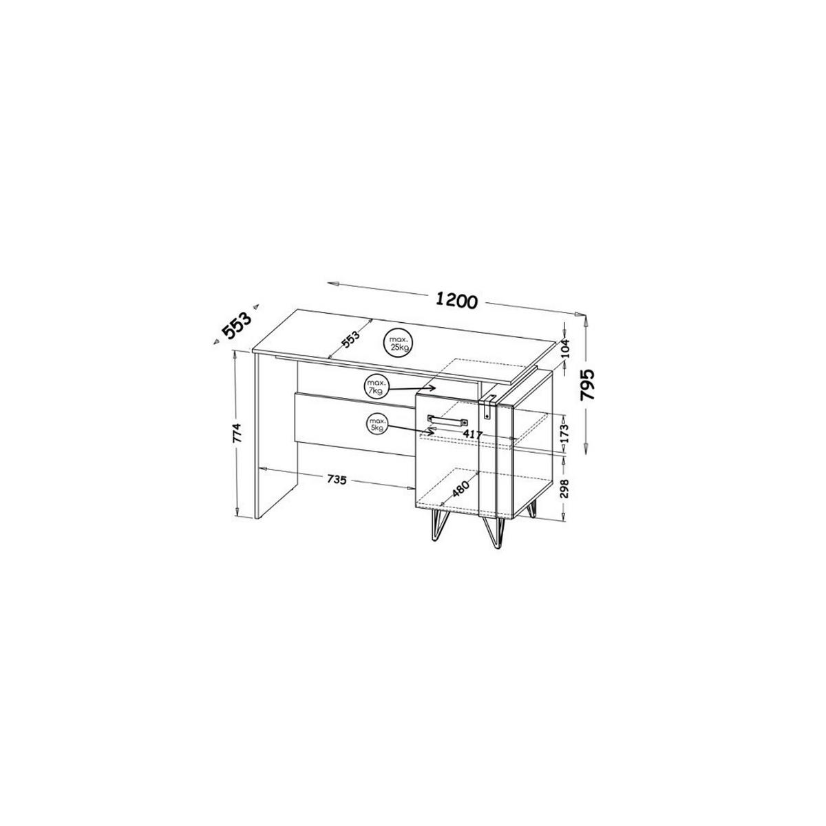 SCHREIBTISCH BRANDO 120x55,3x79,5 cm Bürotisch Computertisch, Eiche Wotan - Eiche Wotan, Holzwerkstoff (55.3/120/79.5cm) - MASSENO