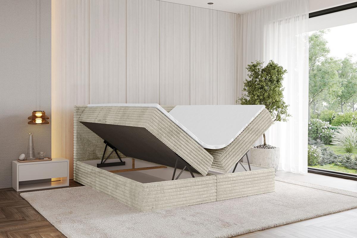 BOXBETT mit Matratze H3 und Lattenrost - TOLO-v1 - 120x200 Cord - Creme - Champagner, Holzwerkstoff (120/200cm)
