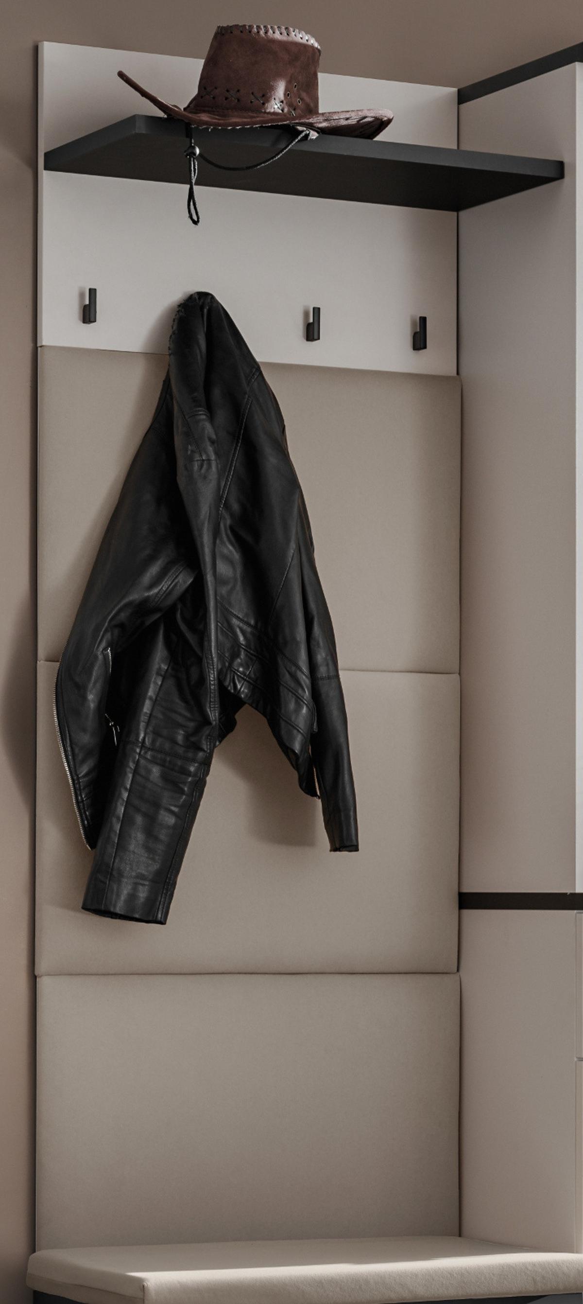GARDEROBENPANEEL Kaschmir, schwarz 60 x 157 cm, Wandgarderobe mit Wandpolster - Kaschmir/Schwarz, Holzwerkstoff/Metall (60/157/28cm) - Inn.Furn