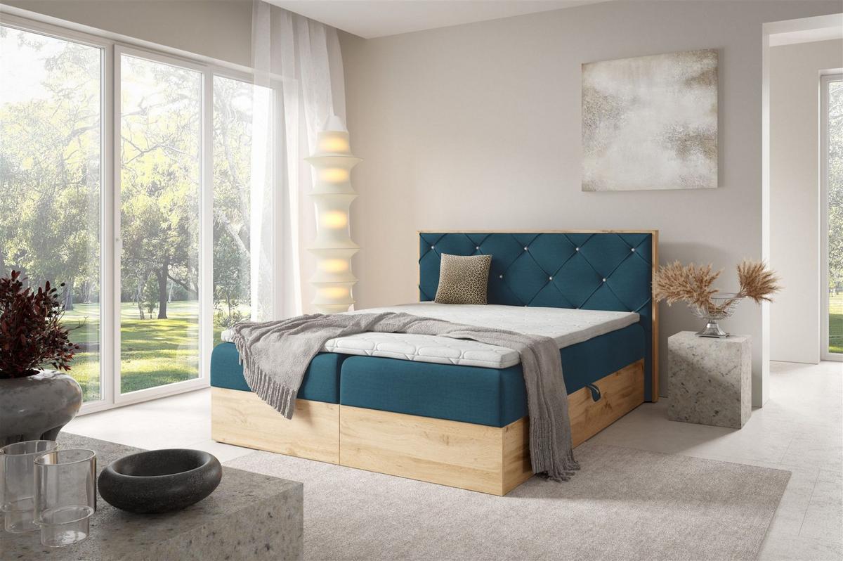 BOXBETT Helios - Blau, Holzwerkstoff/Textil (160/200cm) - Fun Möbel