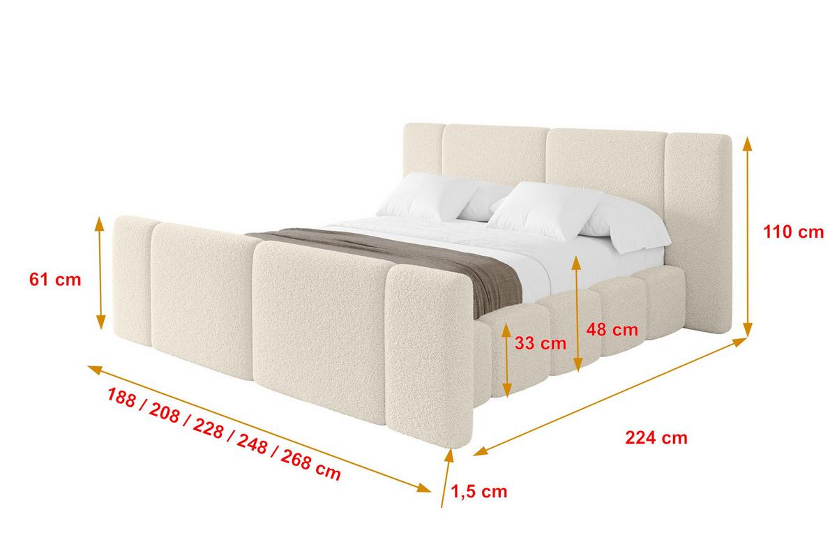 POLSTERBETT mit Bettkasten, Fußteil und Lattenrost, Bett mit Matratze H3/H4 - NILO-Z 140x200 Beige - Champagner, Holzwerkstoff/Textil (140/200cm) - ALTDECOR