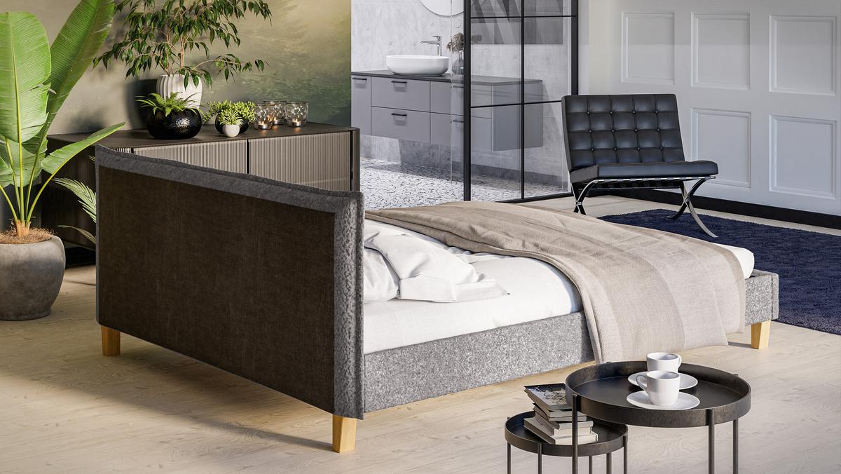 POLSTERBETT Arles 160/200 cm Boucle Stoff - Hellbraun/Grau, Holz/Textil (160/200cm) - S-Style Möbel