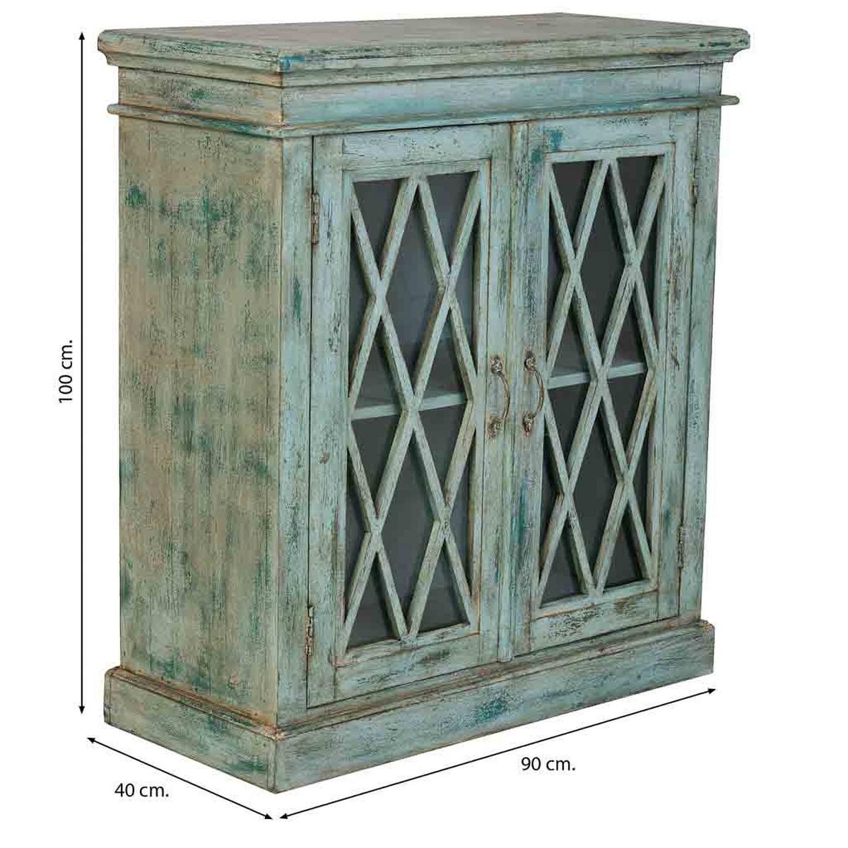 SIDEBOARD aus Holz und Glas mit 2 Türen 90x40x100 cm - Blau, Holz (90/100/40cm) - Wanderlust
