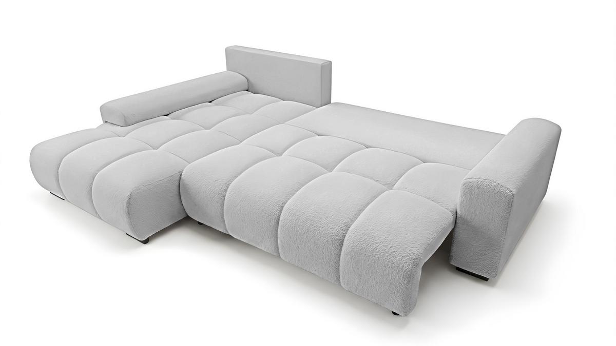ECKSOFA Ovia mit Bettkasten und Schlaffunktion, Bouclé-Stoff in L-Form - Hellgrau, Textil (270/185cm)
