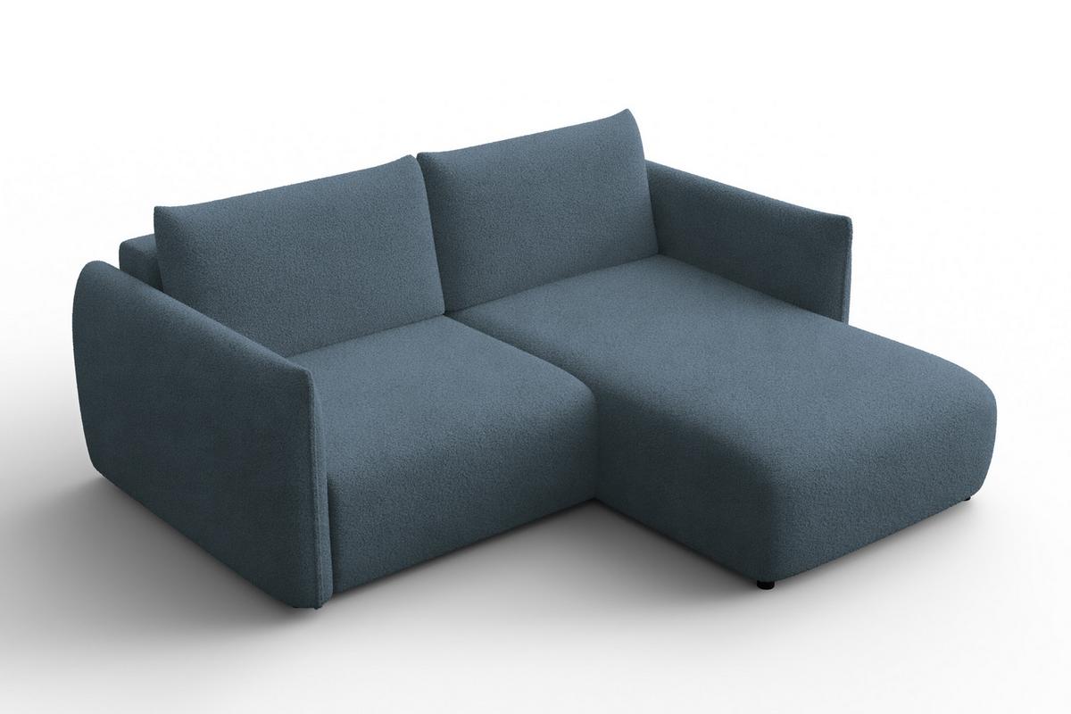 ECKSOFA TAUER 3-Sitzer RECHTS, Bouclé-Stoff blau - Blau/Schwarz, Holz/Textil (206/173cm) - Courtois Laville