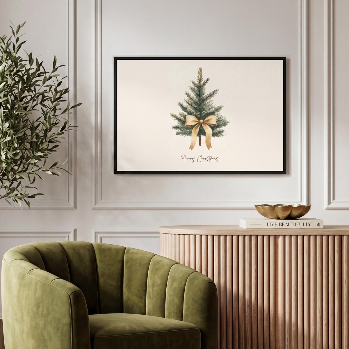 LEINWAND Bilder mit Rahmen - Weihnachtsbaum - Weihnachten - Frohe Weihnachten - Beige - 60x40 - Sandfarben, Textil (60/40cm) - MuchoWow