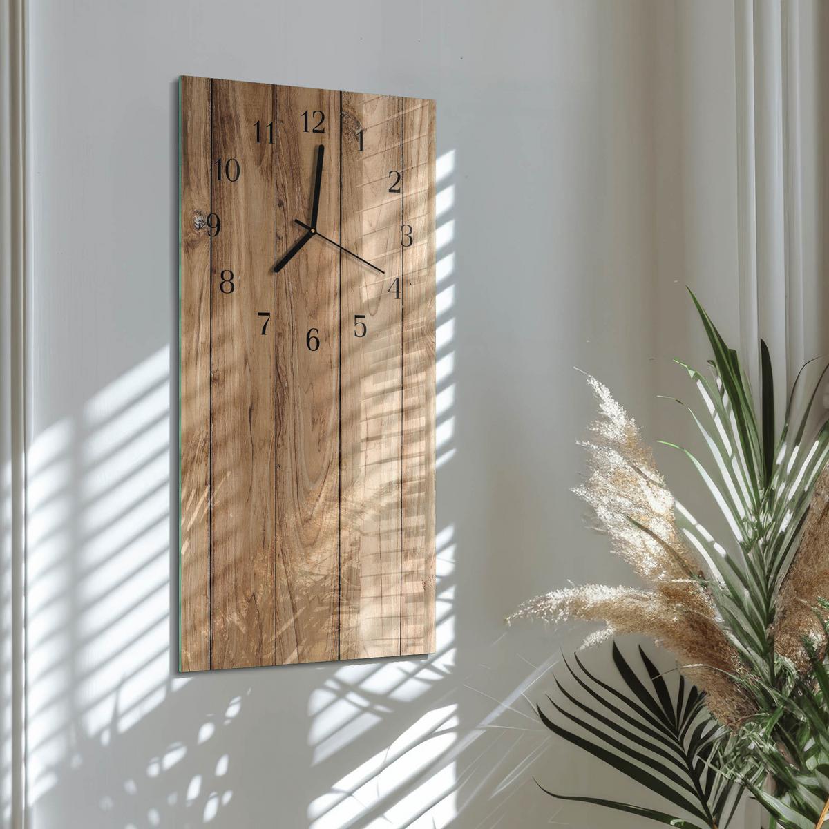 WANDUHR aus Glas 30x60 cm - Holz - Beige, Glas (30/60/0.4cm) - TULUP