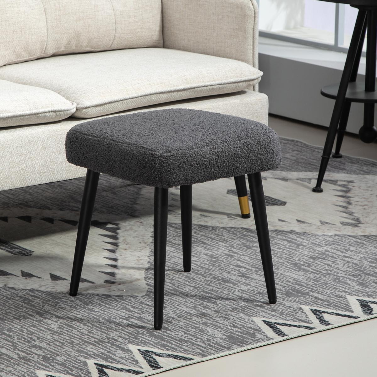 FUSSHOCKER Sitzhocker Quadratischer Schminkhocker mit Kaschmir-Optik, Stahlbeine - Dunkelgrau, Kunststoff (42/44/42cm) - HOMCOM
