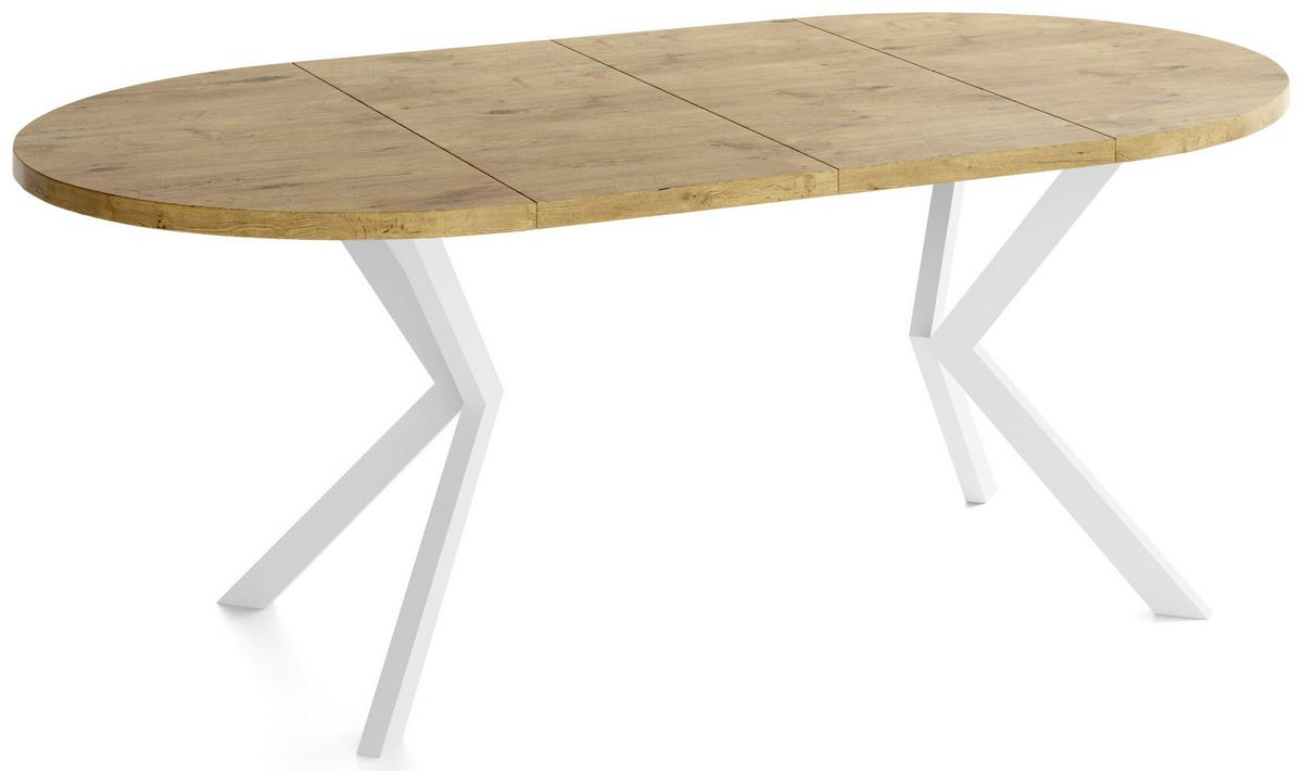 ESSTISCH Della runder ausziehbarer, Lancelot Eiche 100-180/100/76 cm - Eichefarben/Weiß, Holzwerkstoff/Metall (100/180/76cm) - WFL GROUP