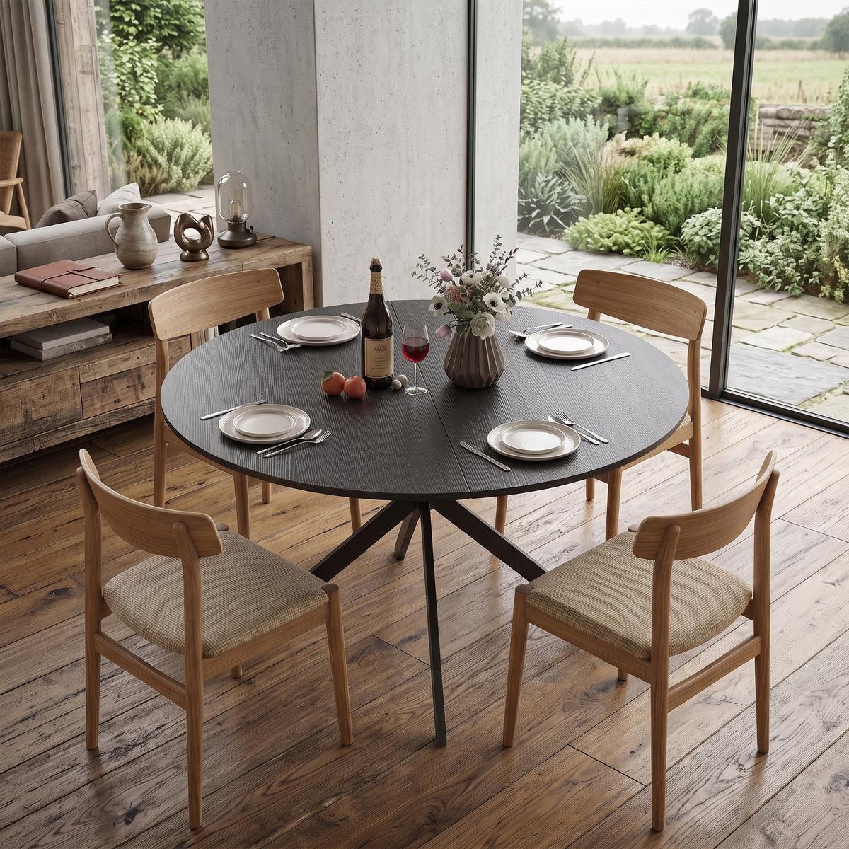 ESSTISCH rund Schwarz 120/120/75 cm - Schwarz, Metall (120/120/75cm) - HOMCOM