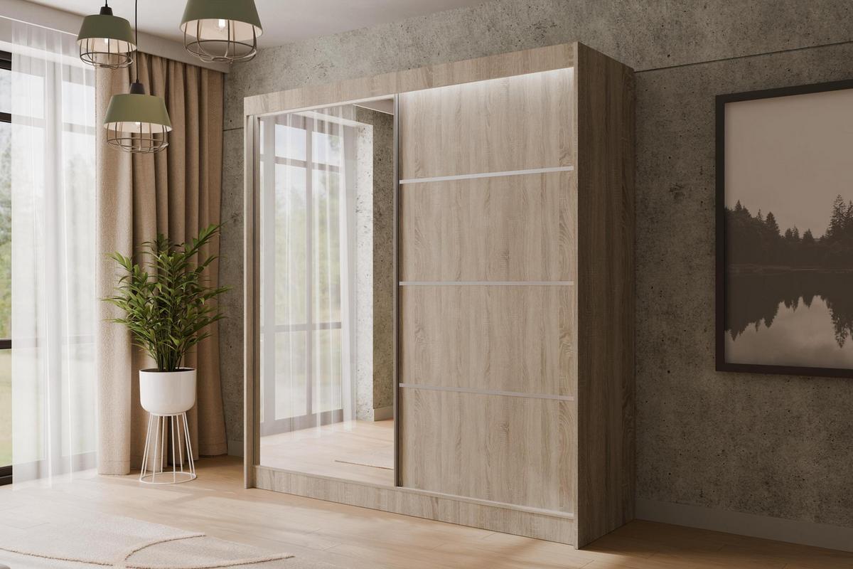KLEIDERSCHRANK PAOKI mit LED - 200 cm - Sonoma Eiche - Sonoma Eiche, Holzwerkstoff (200/215/61cm) - ALTDECOR