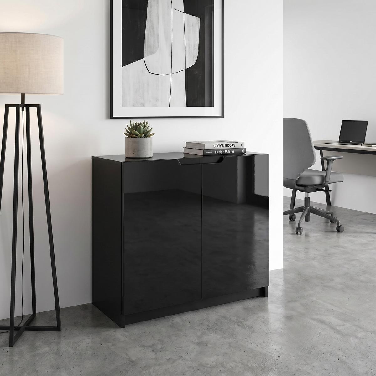 KOMMODE Logan Fronten in Schwarz Hochglanz - Schwarz Hochglanz, Holzwerkstoff (82/78/37cm) - Vladon