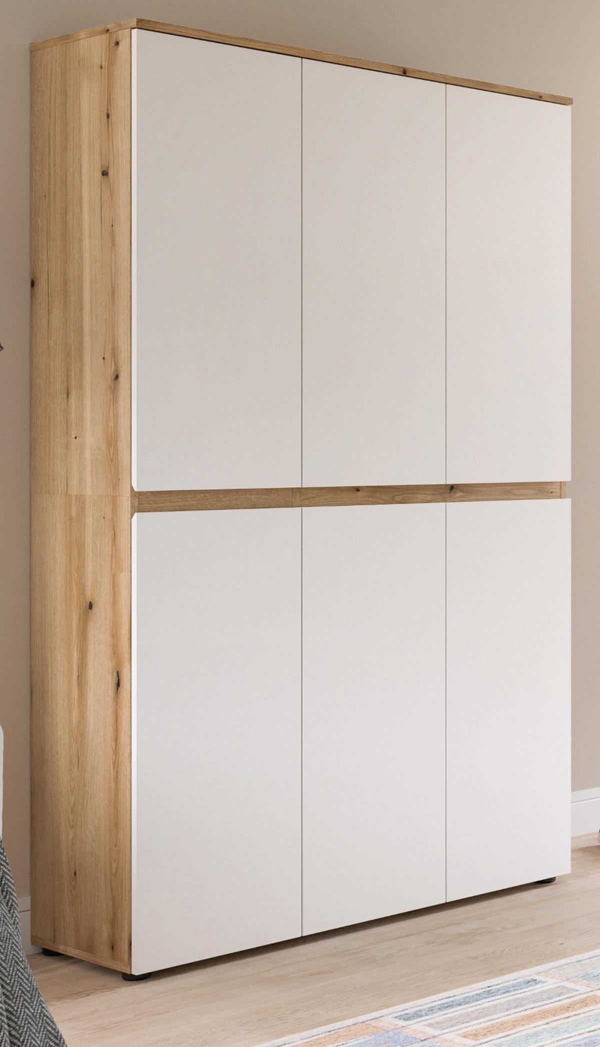 MEHRZWECKSCHRANK Weiß und Evoke Eiche 105 x 175 cm, Stauraumschrank 6-türig mit 18 Fächern - Eichefarben/Schwarz, Holzwerkstoff/Kunststoff (105/175/37cm) - Inn.Furn