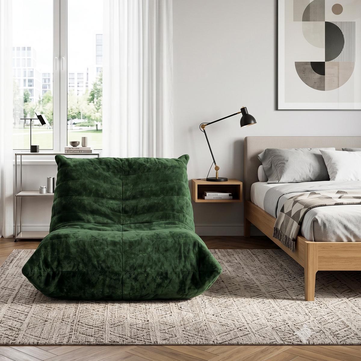 SITZSACK aus glänzendem Chenille mit Ergonomie - Grün, Textil (90/80/100cm) - Urban Meuble