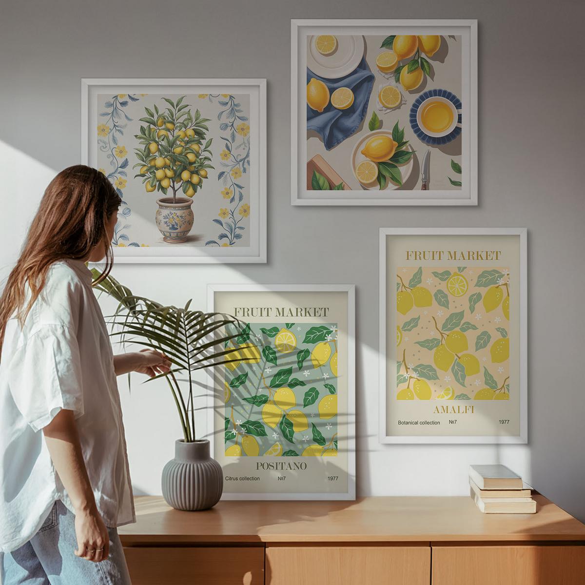 BILDER SET 4er Set - 50x50 cm & 40x60 cm Weißer Rahmen - Zitrusfrüchte aus Italien - Weiß, Kunststoff (50/50cm) - TULUP
