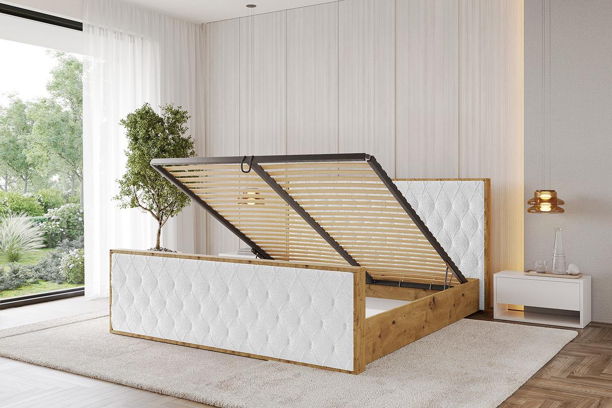 POLSTERBETT mit Bettkasten, Fußteil und Lattenrost, Boxbett ohne Matratze - ENZO5-Z 200x200 Weiß - Weiß, Holzwerkstoff/Textil (200/200cm) - ALTDECOR