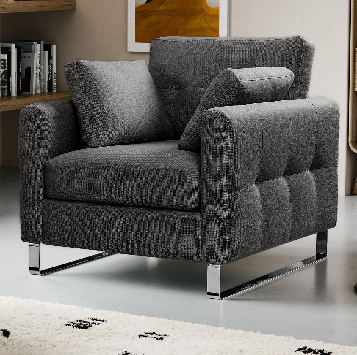 SESSEL grau Flachgewebe 93 x 94 cm, Clubsessel mit Steppoptik - Chromfarben/Grau, Holz/Textil (93/92/94cm) - Inn.Furn