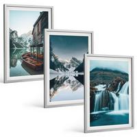 BILDER SET 3er Set - 40x60 cm Silberner Rahmen - Berglandschaften Wasserfall See - Silberfarben, Kunststoff (40/60cm) - TULUP
