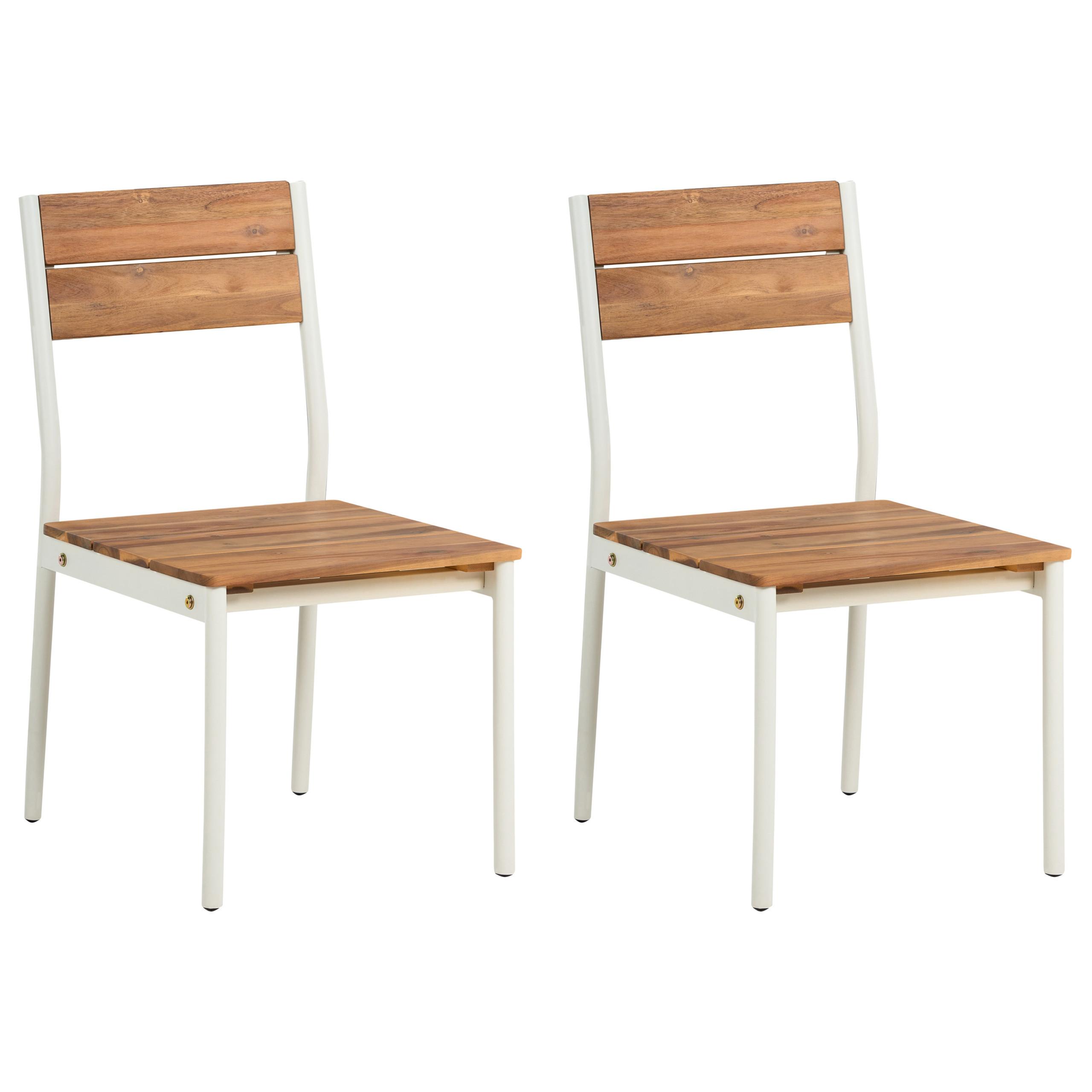 GARTENSTUHL 2er Set Akazienholz Braun Giovinazzo - Creme, Holz (47/90/53cm) - Beliani
