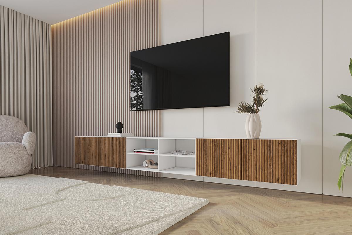LOWBOARD NOA-2-W 3x100x40x40 cm - Weiß / Katania - Eiche Wotan, Holzwerkstoff (300/40/40cm) - ALTDECOR