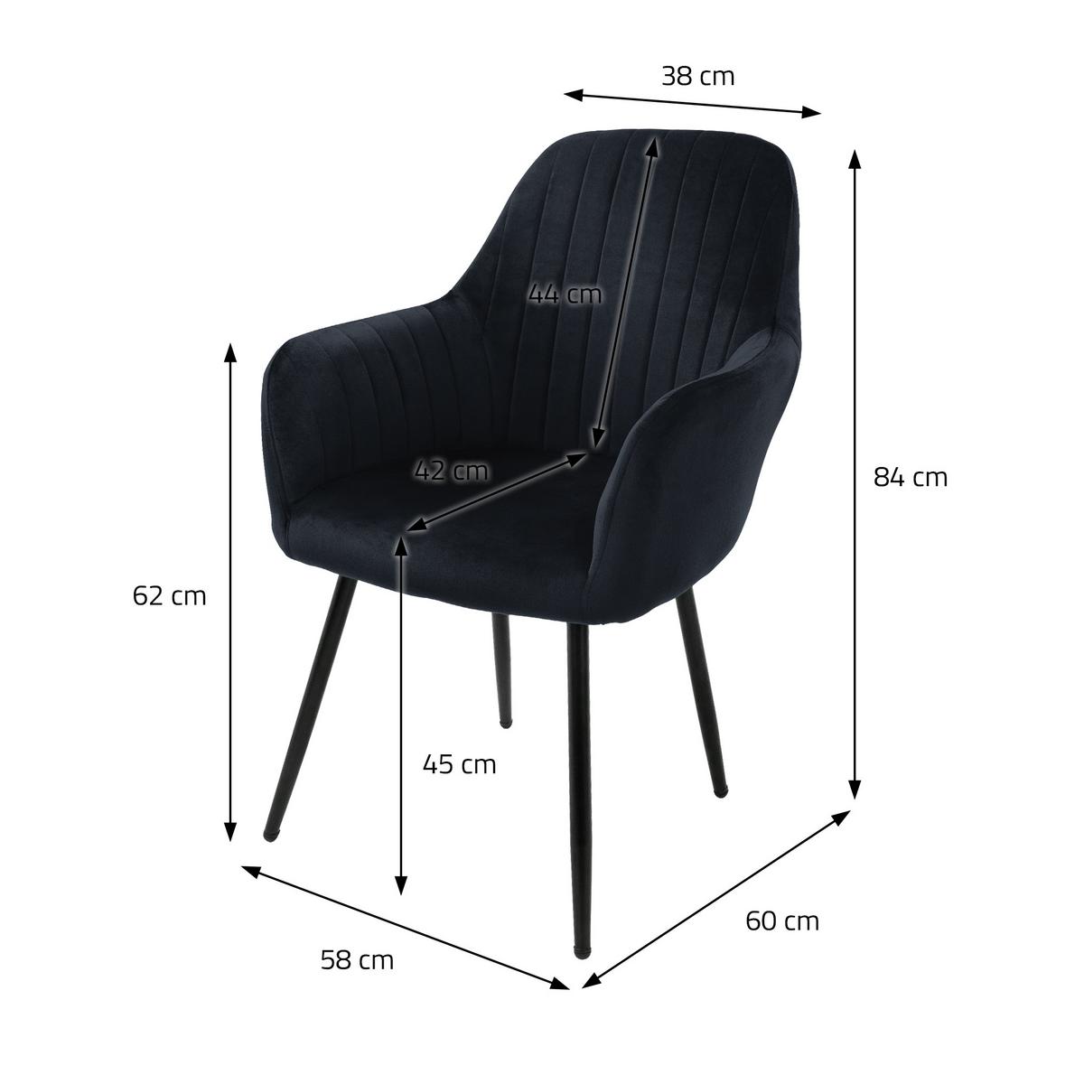 ESSZIMMERSTUHL 4er Set Schwarz Samt - Schwarz, Metall (60/84/58cm) - ML-DESIGN
