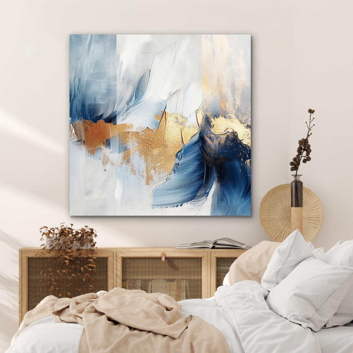 METALLBILD Gold - Blau - Aquarell - Kunst - Modern 90x90 cm - Hellblau, Metall (90/90cm) - MuchoWow