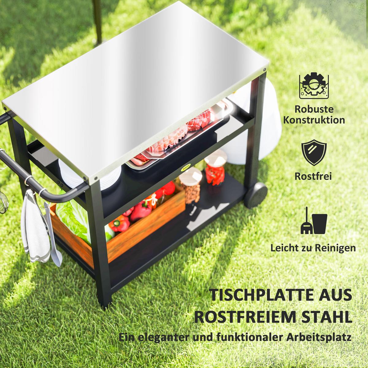 GRILLWAGEN 3-Etagen Kohlegrau - Dunkelgrau, Metall (50/81/102cm) - Outsunny