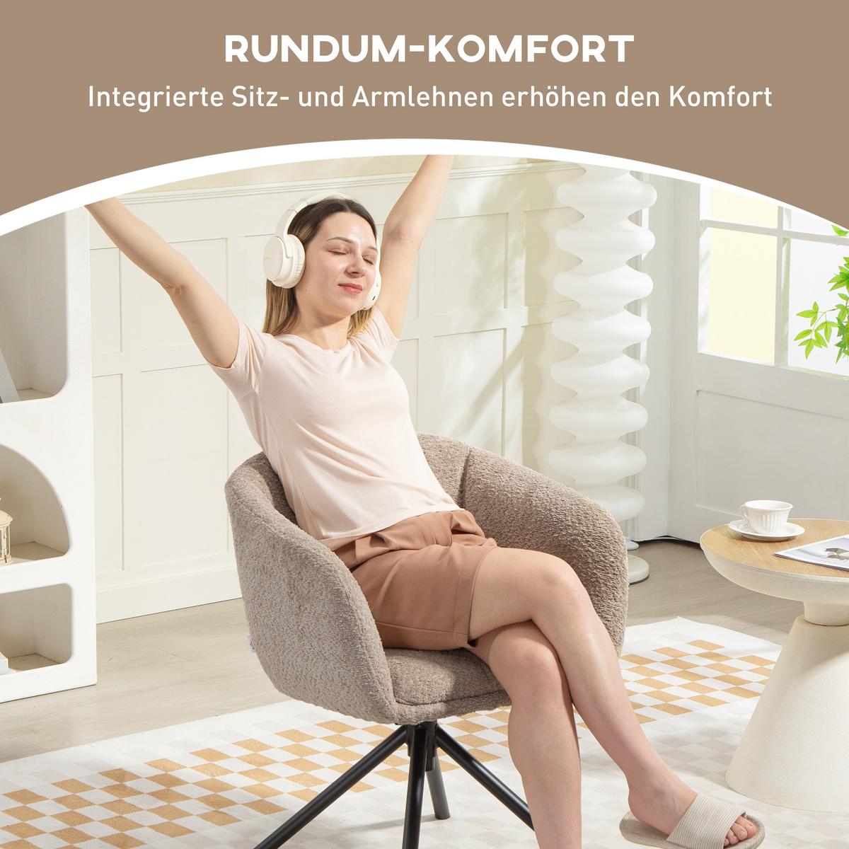 ARMLEHNENSTUHL Loungesessel mit Armlehne, 360° Drehfunktion, Leinenoptik, Hellbraun - Braun, Textil (58.5/78.5/59cm) - HOMCOM