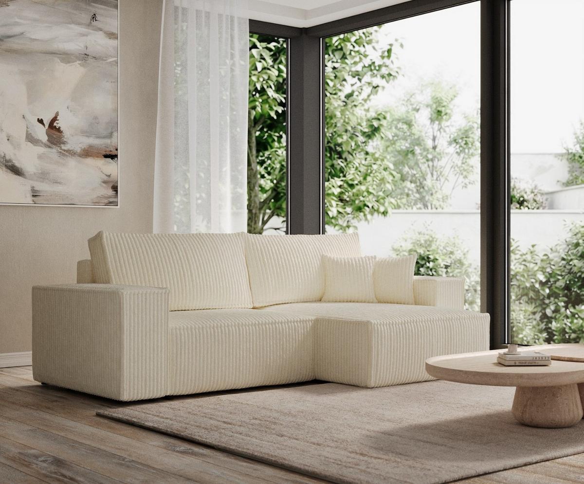 ECKSOFA CAVO mit Schlaffunktion Creme im Tilia Stoff - Creme/Schwarz, Holz/Holzwerkstoff (255/148cm) - AltaBeds