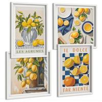 BILDER SET 4er Set - 50x50 cm & 40x60 cm Weißer Rahmen - Retro gelbe Zitrusfrüchte - Weiß, Kunststoff (50/50cm) - TULUP