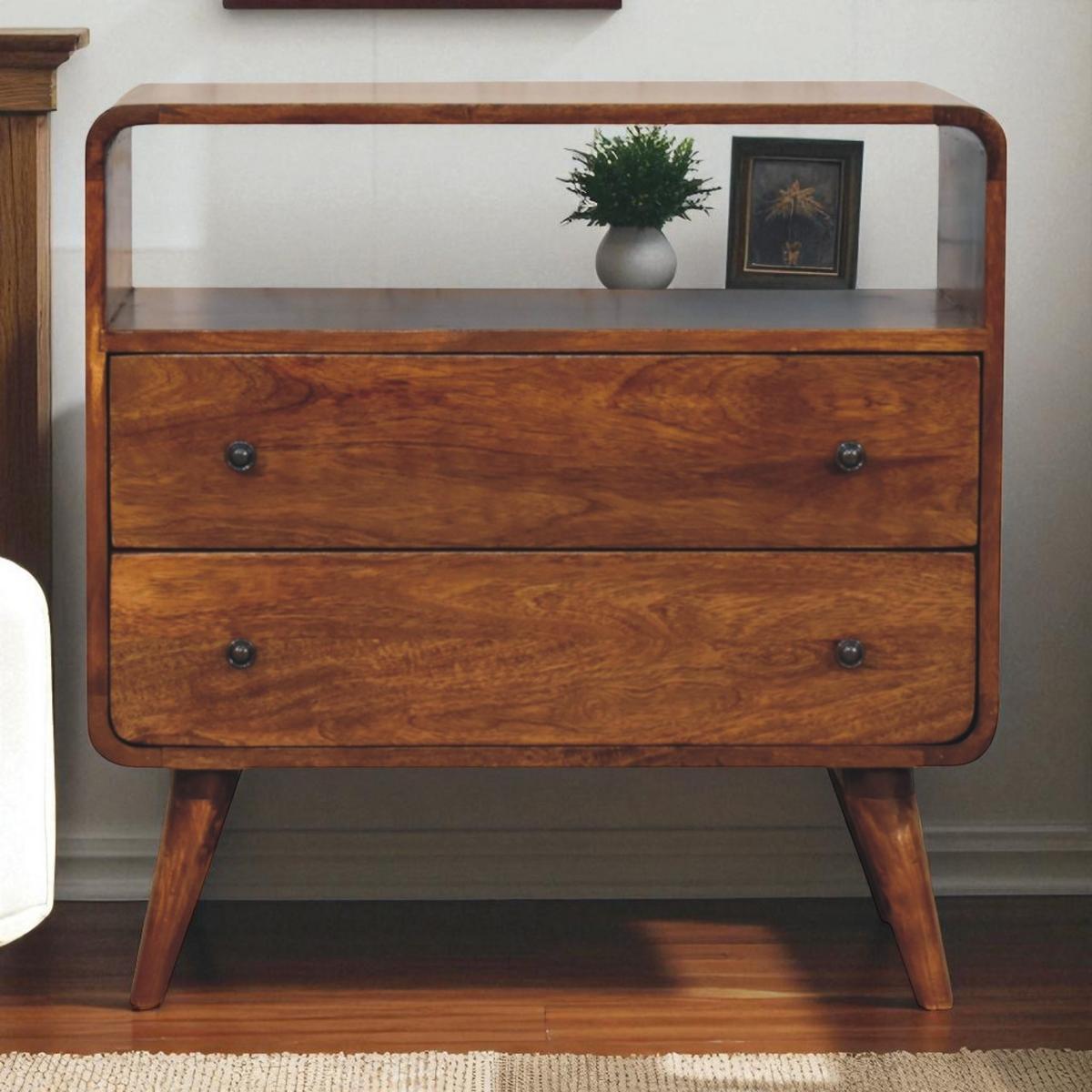 KONSOLE mit abgerundeten Kanten im nordischen Stil, Braun - Messingfarben/Braun, Mangoholz/Holz (70/70/35cm) - Artisan Furniture