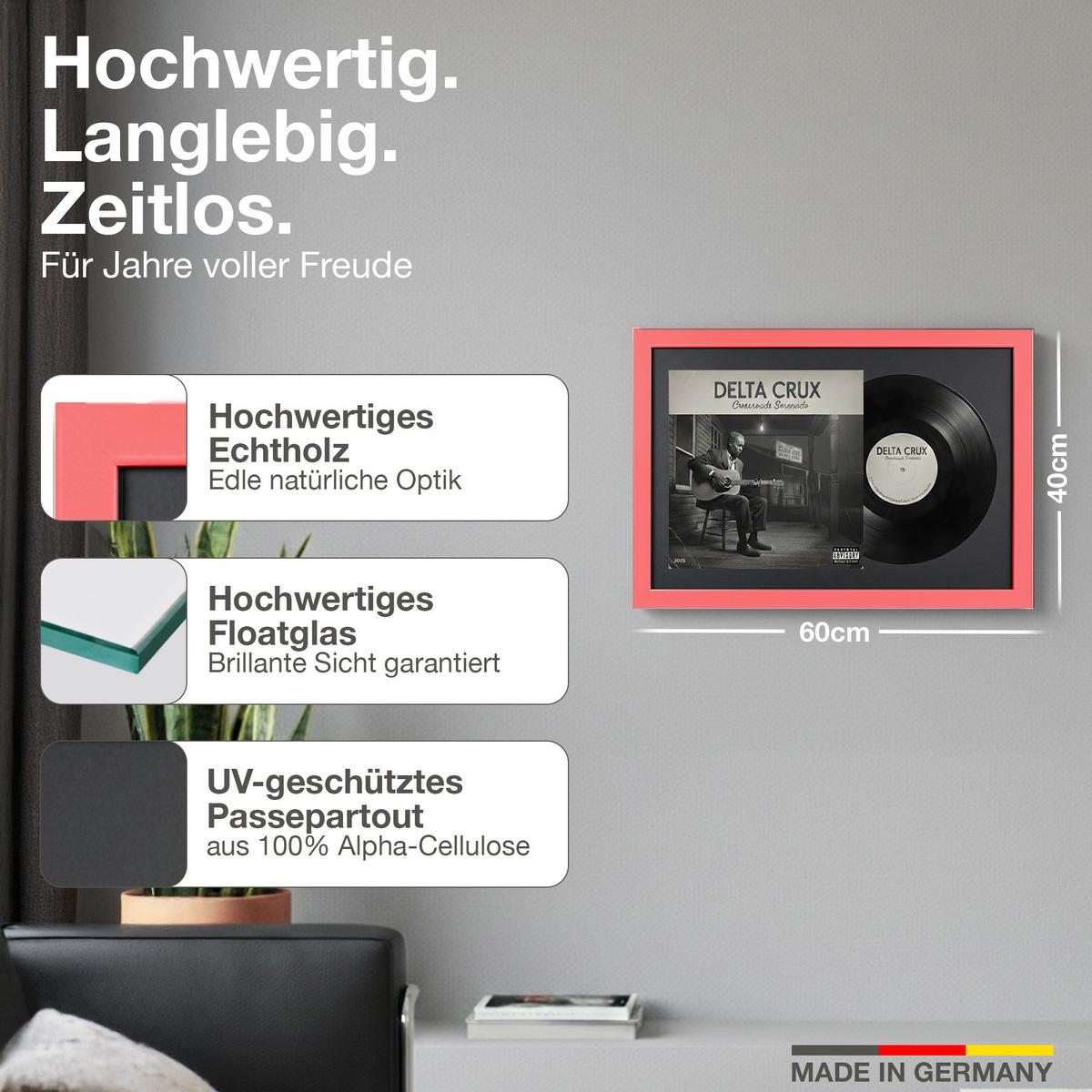 SCHALLPLATTEN RAHMEN 40/60 für Cover & Vinyl - Rot, Holz (60/40cm) - K-Möbel
