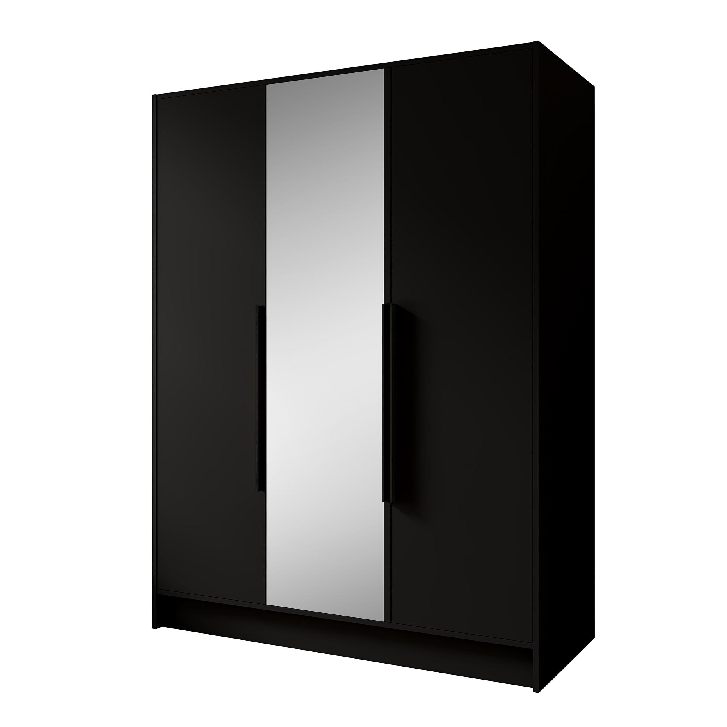 DREHTÜRENSCHRANK Laro mit Spiegel, Schwarz mit mit schwarzen Griffen, 150 cm - Schwarz, Holzwerkstoff (150/200/51cm) - Beautysofa