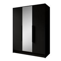 DREHTÜRENSCHRANK Laro mit Spiegel, Schwarz mit mit schwarzen Griffen, 150 cm - Schwarz, Holzwerkstoff (150/200/51cm) - Beautysofa