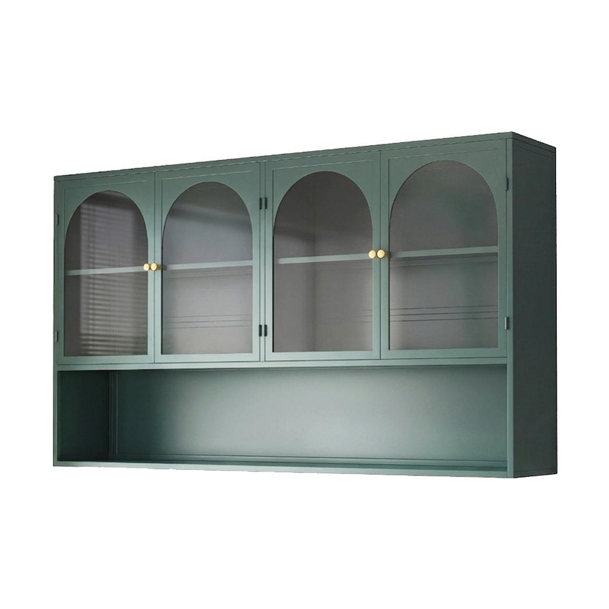 WANDSCHRANK 120cm Metall 4 Türen Graues Glas - Dunkelgrün, Metall (120/70/23cm) - Urban Meuble