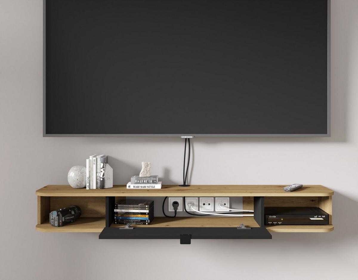 TV LOWBOARD Artisan Eiche, Schwarz 156/20/29 - Schwarz, Holzwerkstoff (156/20/29cm) - RAUMHIRSCH FURNITURE