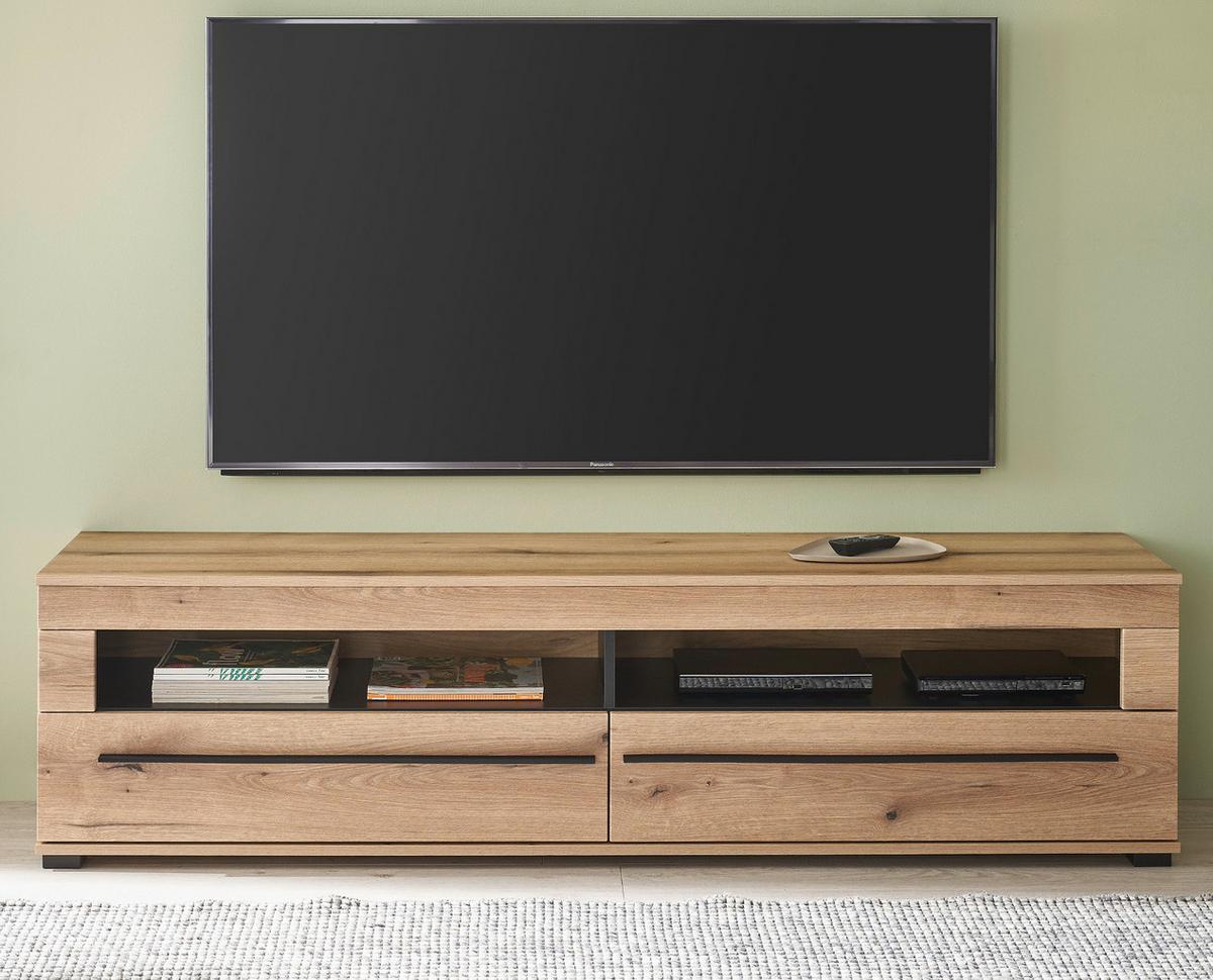 TV-LOWBOARD Eiche Evoke, TV Unterschrank 180 cm, Soft-Close-Funktion - Eichefarben/Schwarz, Holzwerkstoff/Kunststoff (180/47/42cm) - Furn.Design