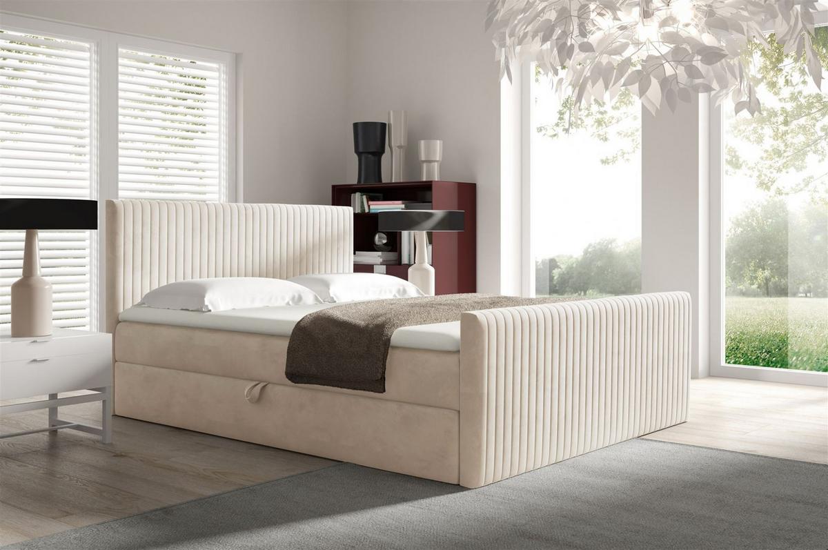 BOXBETT Adrien In überlänge - Creme, Holzwerkstoff/Textil (120/220cm) - Fun Möbel