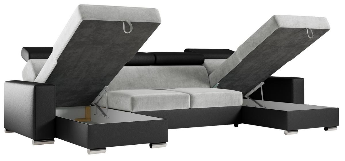 WOHNLANDSCHAFT FOX U Hellgrau/Schwarz - Velvet/Kunstleder - Silberfarben/Hellgrau, Kunststoff/Textil (306/98/168cm) - MKS