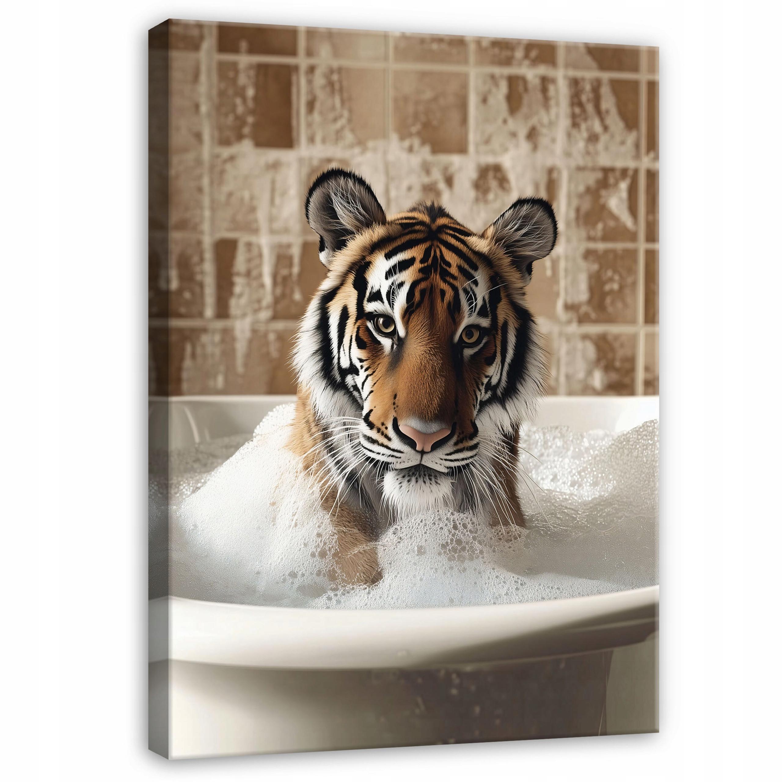 BILDER Abstrakt Tiger Badewanne Modern Badezimmer 60x40 - Beige, Holzwerkstoff (40/60cm) - Wallarena