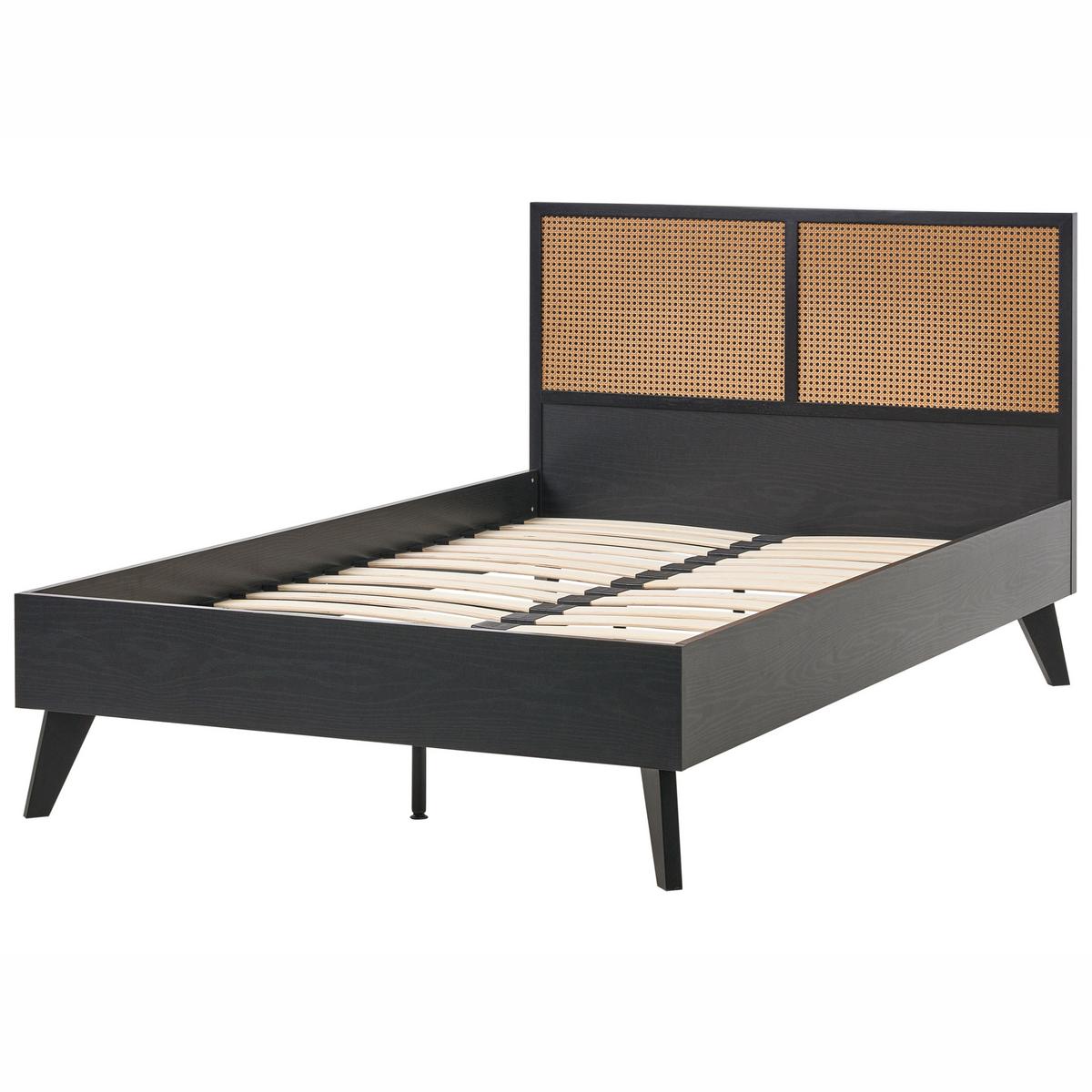 BETT mit Lattenrost 120/200 cm Faserplatte, PE Rattan Schwarz Monpazier - Schwarz, Naturmaterialien (120/200cm) - Beliani